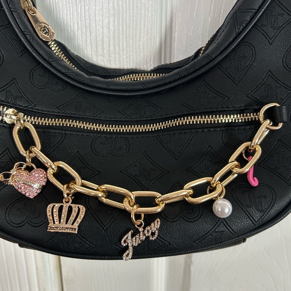 Rare Y2K Juicy Couture Top Notch Hobo Shoulder Bag in Black with Gold Y2K charms - Picture 2 of 7
